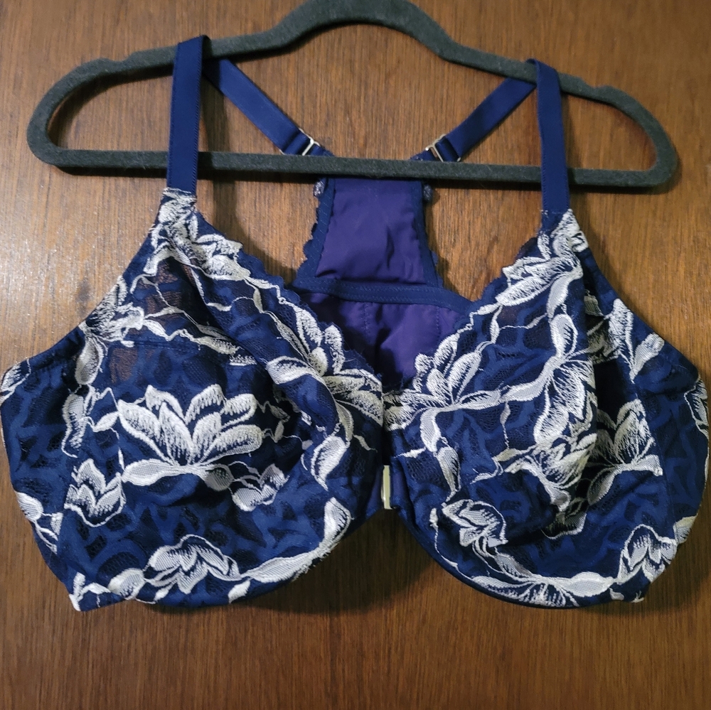 Navy and White Lace Bralette
